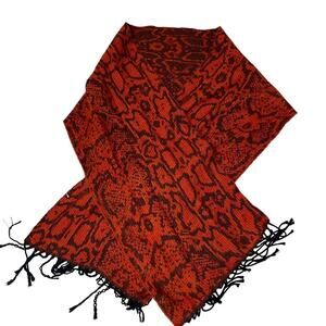 Cejon brand made in Italy burnt orange and brown tasseled scarf animal print